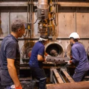 گزارش تصویری از تلاش کارگران شرکت فولاد اکسین خوزستان در خط تولید با گرمای طاقت فرسا اهواز